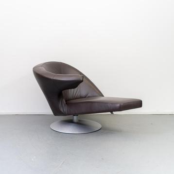 2x Leolux Parabolica Fauteuils Set Bruin Leer - Aluminium beschikbaar voor biedingen