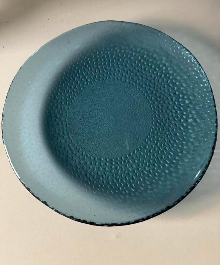 8 churchill diner borden. Glas 30cm blauw, Huis en Inrichting, Keuken | Servies, Zo goed als nieuw, Bord(en), Overige stijlen