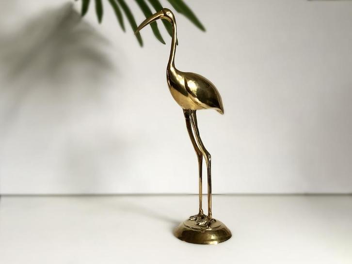 Vintage messing kraanvogel beeld, Antiek en Kunst, Antiek | Koper en Brons, Koper, Verzenden