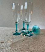 Vintage champagneglazen aqua blauwe voet, Ophalen of Verzenden, X, X, X