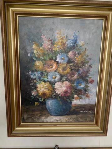 Handgeschilderd Bloemenschilderij - Gesigneerd “W. Adam” – m beschikbaar voor biedingen