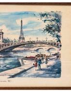 Antiek Schilderij Pont Alexandre III Parijs brug Seine paris, Ophalen of Verzenden