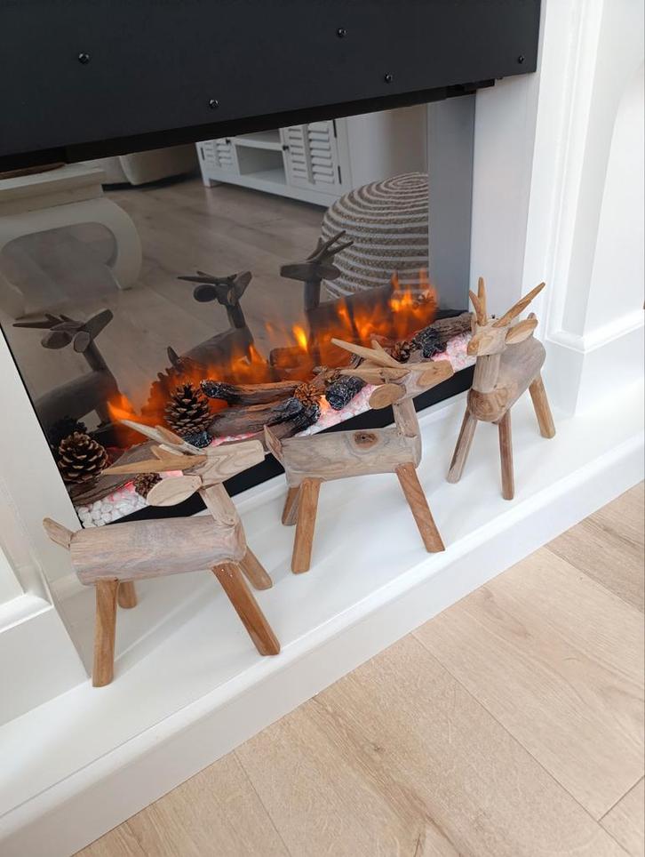 Teakhouten decoratie hertjes nieuw, Diversen, Kerst, Nieuw, Ophalen of Verzenden