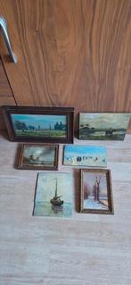 6 x schilderij  olieverf op hout leuke antieke schilderijtje, Antiek en Kunst, Kunst | Schilderijen | Klassiek, Ophalen of Verzenden