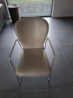 6 Lichtgrijze leren stoelen met stalen frame, Ophalen, Gebruikt, Leer, Grijs