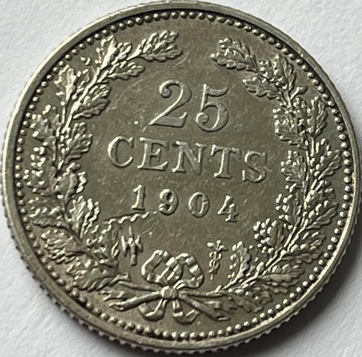 Heel mooi kwartje 1904, Postzegels en Munten, Munten | Nederland, Losse munt, 25 cent, Koningin Wilhelmina, Zilver, Ophalen of Verzenden