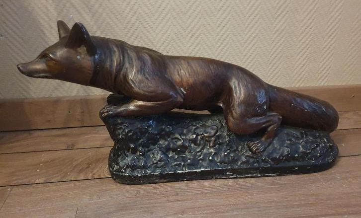 Groot bronskleurig gipsen beeld van een vos, Antiek en Kunst, Kunst | Beelden en Houtsnijwerken, Ophalen of Verzenden