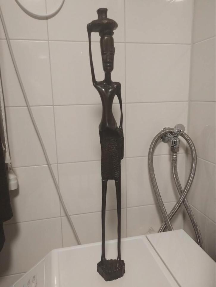Oud Afrikaans ebbenhouten elongated man beeld, Antiek en Kunst, Kunst | Beelden en Houtsnijwerken, Ophalen of Verzenden