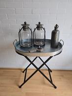 Zinken dienblad op standaard. Butlertray, Ophalen, Gebruikt, Ovaal, Metaal