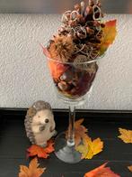 Herfst sfeer (eikels met bladeren) in hoog glas + egel, Huis en Inrichting, Ophalen, Zo goed als nieuw