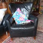 Leren Fauteuil/ Stoel, soepel zwart kalfsleer, Huis en Inrichting, Fauteuils, Ophalen, Gebruikt, Minder dan 75 cm, Leer