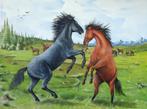 Schilderij met vechtende hengsten, Antiek en Kunst, Kunst | Schilderijen | Klassiek, Ophalen