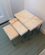 Midcentury mimi-set van 3 marmer bijzettafeltjes - chroom, Ophalen, Gebruikt, 50 tot 100 cm, Vintage, mid century, design