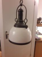 Grote zware koperen hanglamp met melkglas, Gebruikt, Vintage, 50 tot 75 cm, Ophalen