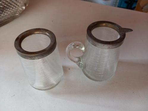 Roomkannetje en lepelglaasje fries draadglas, Huis en Inrichting, Keuken | Potten en Pannen, Zo goed als nieuw, Pot, Bus of Blik