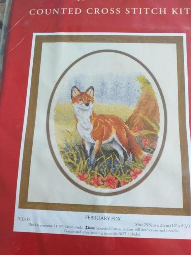 Borduurpakket Februari Fox van Anchor, Hobby en Vrije tijd, Borduren en Borduurmachines, Nieuw, Borduurpakket, Ophalen of Verzenden