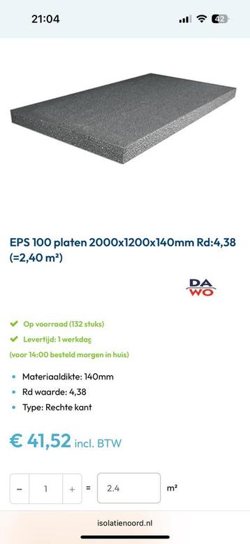2 x EPS plaat 1300x800x140mm & 970x550x140mm Rd:4,38  beschikbaar voor biedingen