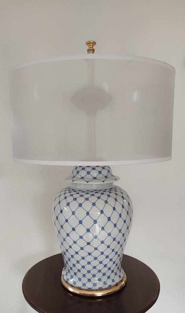 Grote Italiaanse Vintage tafellamp Mangani in porselein, Huis en Inrichting, Lampen | Tafellampen, Gebruikt, 50 tot 75 cm, Metaal
