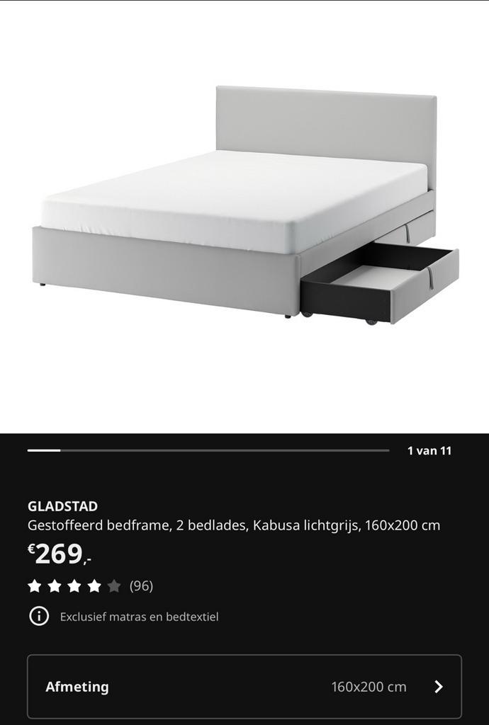 Bedframe, Huis en Inrichting, Slaapkamer | Bedden, Zo goed als nieuw, Tweepersoons, 160 cm, Stof, Grijs, Ophalen