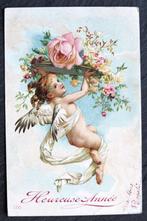 Engel dient schaal met nieuwjaarsrozen op, 1906, reliefkaart, Verzenden, Voor 1920, Gelopen, Kinderen
