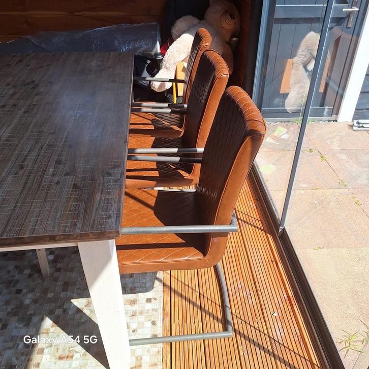 Eettafel met 6 Stoelen - Industrieel Design, Huis en Inrichting, Tafels | Eettafels, Zo goed als nieuw, 100 tot 150 cm, 150 tot 200 cm