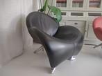 Leolux Papageno zwart leer alu pootjes, Huis en Inrichting, Fauteuils, Ophalen, 75 tot 100 cm, Zo goed als nieuw, Metaal
