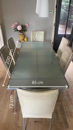 Glazen IKEA eettafel met leren eetstoelen, Ophalen, Gebruikt, 50 tot 100 cm, Glas