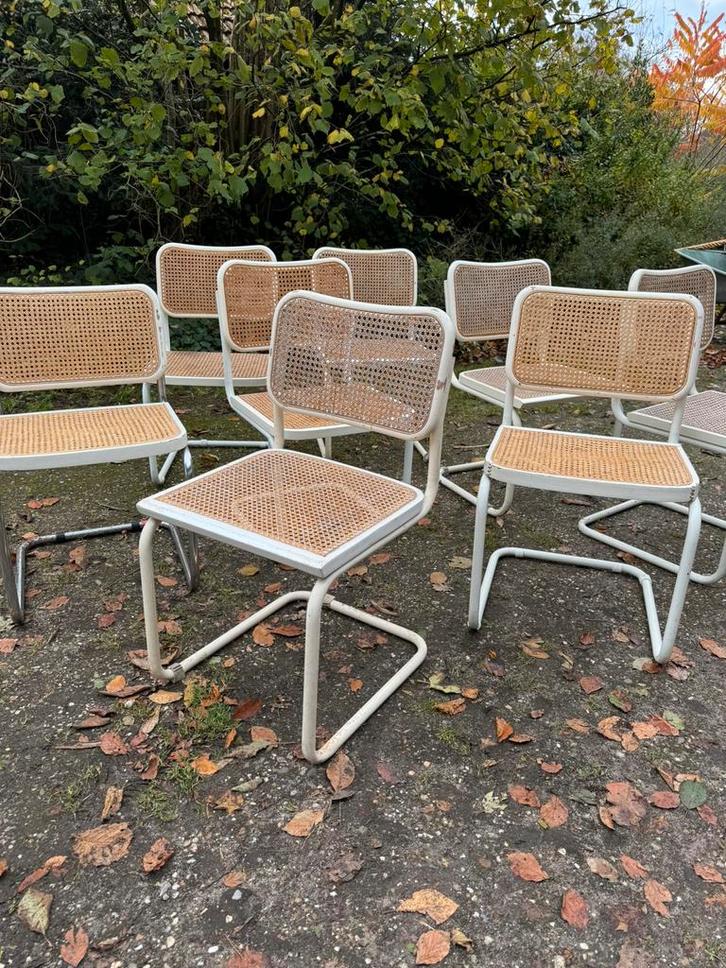 Partij 8 eetkamerstoelen (vintage/Thonet model s32/webbing), Huis en Inrichting, Stoelen, Zo goed als nieuw, Vijf, Zes of meer stoelen
