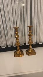 Set antieke koperen kandelaars met kaarsenschuif, Antiek en Kunst, Antiek | Kandelaars, Ophalen of Verzenden, Koper of Brons