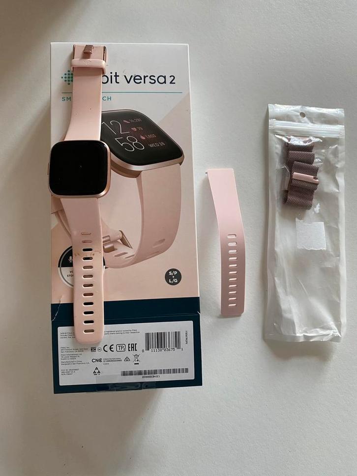 Rosegoud Fitbit versa 2 met extra’s, Sieraden, Tassen en Uiterlijk, Smartwatches, Android, Zwart, Hartslag, Ophalen of Verzenden