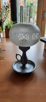 Tin lamp met geslepen glas kap., Antiek en Kunst, Ophalen of Verzenden