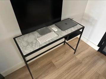 Laptoptafel Marmer look Glas met zwart staal beschikbaar voor biedingen