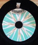 Hanger HP/S-13:Parelmoer/beschilderd TURQUOISE 6cm.+zilver, Overige voorstellingen, Verzenden, Nieuw, Steen of Mineraal