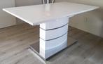 Verlengbare eettafel Hoogglans wit met kolompoot NIEUW, Metaal, Hoogglans wit, kolompoot, RVS, verlengbaar blad, nieuw, Rechthoekig
