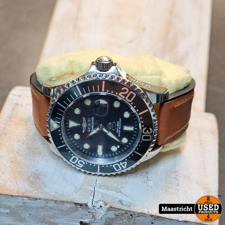 Invicta - Grand Diver - Automaat - Bruine Leren Band, Sieraden, Tassen en Uiterlijk, Horloges | Heren, Gebruikt