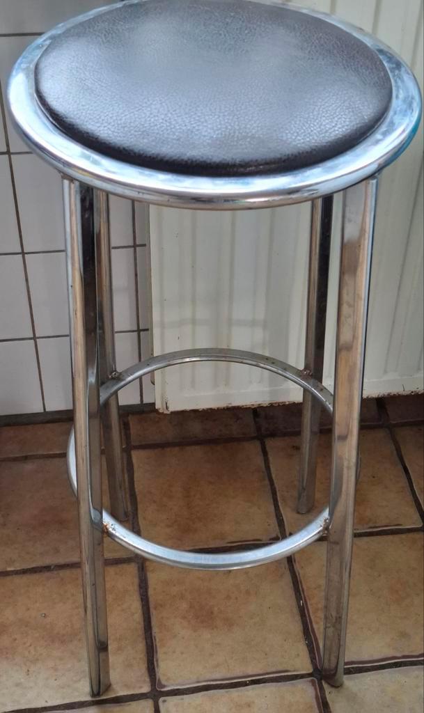 Krukj/werkkruk/atelier kruk.  Verchroomd/leer.  76 cm., Huis en Inrichting, Krukjes, Zo goed als nieuw, Staal, Ophalen