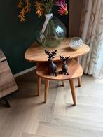 Set van 2 bijzettafels - hout. Vorm 3 hoek, Huis en Inrichting, Tafels | Bijzettafels, Ophalen, Rond, Minder dan 55 cm, 45 tot 60 cm