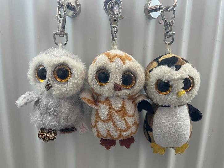 3 Ty Beanie Boo sleutelhanger uiltjes: glitteroogjes, Kinderen en Baby's, Speelgoed | Knuffels en Pluche, Zo goed als nieuw, Overige typen