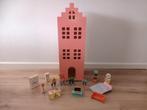 Roze, houten poppenhuis met 4 kamers (incl. accessoires), Poppenhuis, Gebruikt, N.v.t., N.v.t.