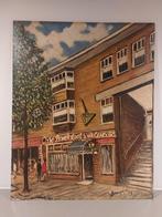 Café Broeksloot Den Haag, olieverf op paneel, signatuur, Ophalen of Verzenden
