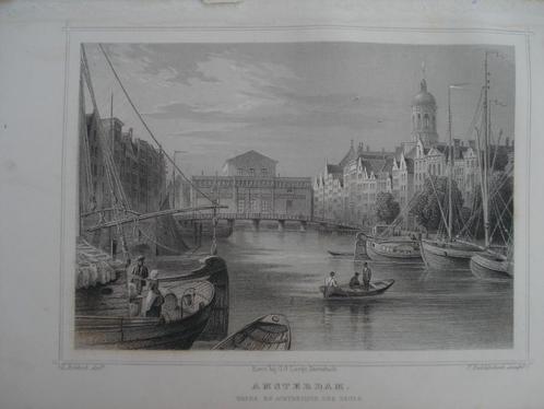 012 / Amsterdam Achterzijde van de Beurs Staalgravure 1860, Antiek en Kunst, Kunst | Etsen en Gravures, Ophalen of Verzenden