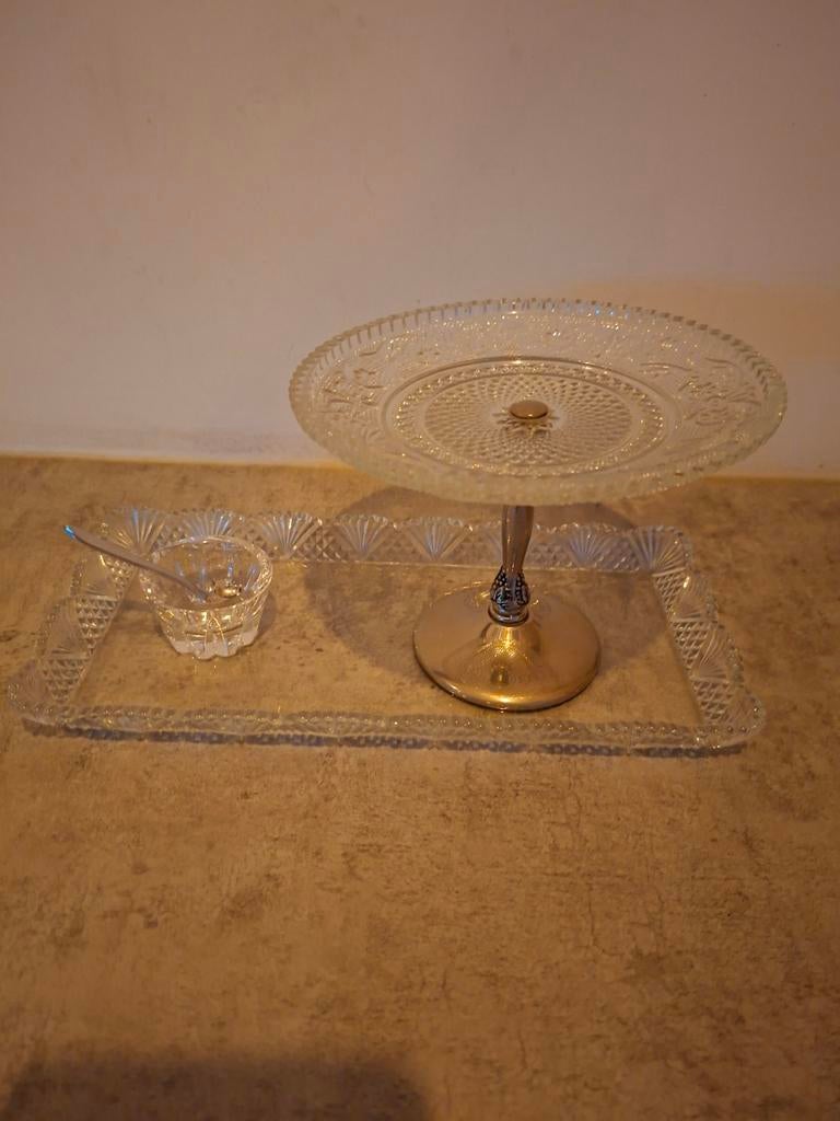 Glazen serveerschaal met schaaltje, Antiek en Kunst, Ophalen of Verzenden