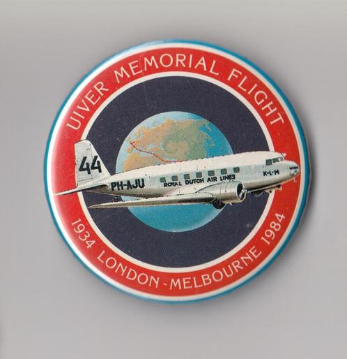 KLM button de Uiver 1984 London Melbourne, Verzamelen, Speldjes, Pins en Buttons, Gebruikt, Speldje of Pin, Overige onderwerpen