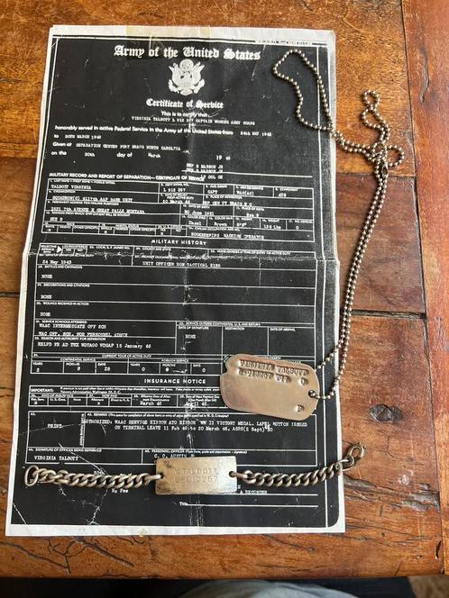 WO2 Amerikaans Dog Tag + Cartier ID bracelet WAAC captain, Verzamelen, Militaria | Tweede Wereldoorlog, Landmacht, Embleem of Badge