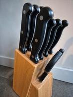 Messenblok met schaar en vleesvork, Huis en Inrichting, Keuken | Bestek, Ophalen of Verzenden, Gebruikt, Hout, Bestekset