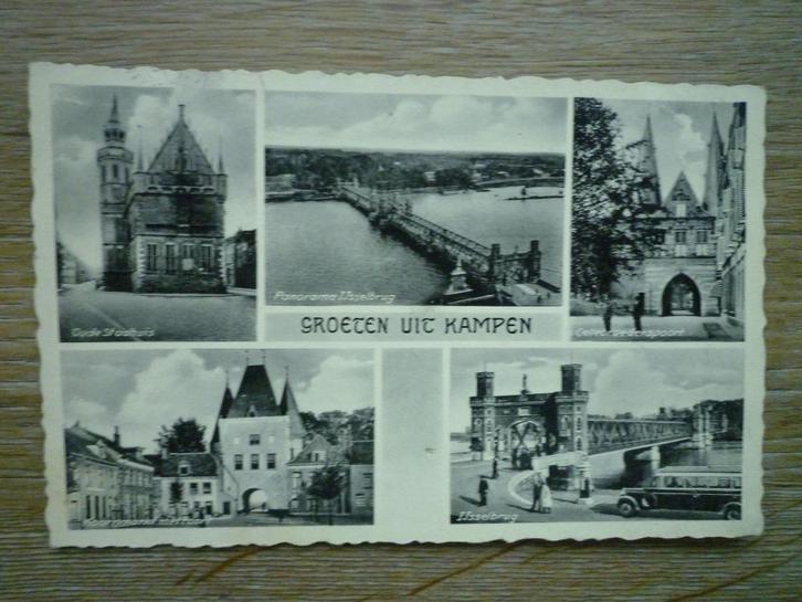 Groeten uit Kampen IJsselbrug Oude Stadhuis oude bus auto, Verzamelen, Ansichtkaarten | Nederland, Overijssel, Voor 1920, Ophalen of Verzenden