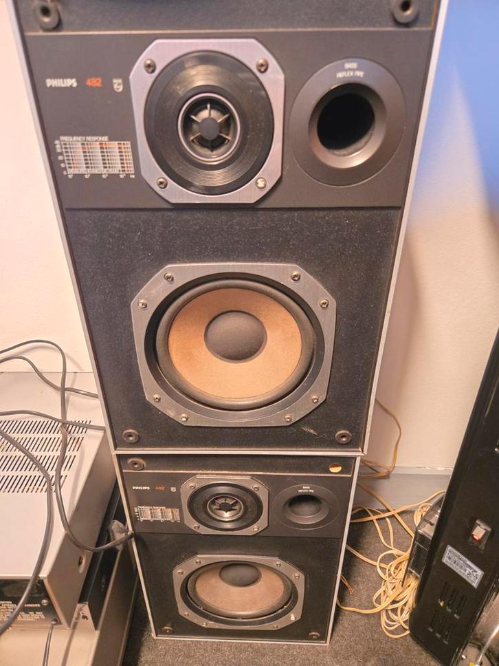 Philips 482 Vintage Boekenplank Luidsprekers, Audio, Tv en Foto, Luidsprekers, Gebruikt, Front, Rear of Stereo speakers, Minder dan 60 watt