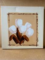 Handgeschilderd schilderijen bloemen 50 x 50 4 stuks, Antiek en Kunst, Ophalen