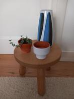 mooi vintage plantentafeltje, ronde bijzettafel, blank eiken, Verzenden