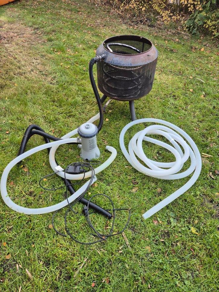 Zwembadverwarming vuurkorf op hout inclusief pomp, Tuin en Terras, Zwembad-toebehoren, Gebruikt, Ophalen